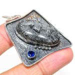 Natural Stingrey Coral,Blue Topaz Stone 925 Sterling Silver Pendant 2.05 s2g59