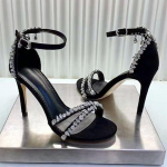 Mada Prabangus Dizainas Sandalai Moterims Kri&scaron;tolo Grandinėlės Dekoras Auk&scaron;ti Kulnai Suknelė Vakarėlio Batai Moteris Juodi Kulno Dirželiai Sandalės Moterims I&scaron;leistuvių Auk&scaron;takulniai 35