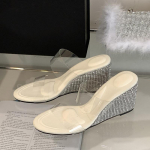 Madingi Madingi Kristaliniai Cirkonio Plei&scaron;tai &Scaron;lepetės Moterims Vasarinės Atvirais Pir&scaron;tais Auk&scaron;takulnės Čiuožyklės Moteri&scaron;ki Batai PVC Skaidrios Basutės 35 abrikosas
