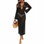 Moteri&scaron;ki apdangalai Vasarinė paplūdimio suknelė Vienspalvė Sexy Knit Beach Bikini maudymosi kostiumėlis Cover Up Apranga nuo saulės S juoda