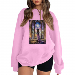 Laisvalaikio moteri&scaron;kas megztinis ilgomis rankovėmis apvaliu kaklu, Helovino spaudos vir&scaron;us, gobtuvas ilgomis rankovėmis L