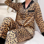 Retro Leopardo Moteri&scaron;ka Pižama Eleganti&scaron;kas Madingas Ra&scaron;tas Tingaus Stiliaus Miego Drabužiai Nauji Vasariniai 2 vnt. Kasdieniai Namų Drabužiai M smėlis
