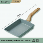 Tamagoyaki nelipnus keptuvas omletui, kiau&scaron;iniams, blynams, pusryčių keptuvė, medinė rankena, banguotas puodas padažui, virtuvės puodai, virtuvės indai