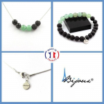 Pierres et Min&eacute;raux. Parure bijoux Bracelet Collier Perles Aventurine + Lave + Obsidienne Taille personnalisable.