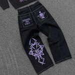 Y2K Džinsai Vyri&scaron;ki Hip Hop Retro kaukolės Siuvinėjimai I&scaron;plauti Baggy Džinsinės Kelnės Naujos Tiesios Kasdienės Laisvos Plačios Kelnės Gatvės apranga S raudona