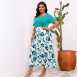 Moteri&scaron;ka eleganti&scaron;ka temperamentinga spausdinta lopų darbo suknelė apvaliu kaklu, juosmeniu ir sūpynėmis 0XL dangaus mėlyna spalva