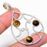 Tiger Eye Handmade 925 Sterling Silver Jewelry Pendant 2.25 u8a62