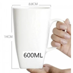 600ML, paprasti balti kaulinio porceliano dideli arbatos puodeliai, kvadratinis porcelianinis puodelis rytiniam vandeniui, keramikinis kavos puodelis, kavos puodelis stiklinė 601-700ml