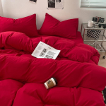 Didelis raudonas keturių dalių vestuvinis patalynės komplektas, i&scaron;plauta medvilnė, paprastas vienspalvis antklodės užvalkalas 3-piece Set, 150*200cm raudona