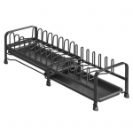 I&scaron;traukiamas indų laikiklis anglies plieno plok&scaron;tė Džiovinimo stovas Laikiklis Virtuvės stalčiaus organizatorius indams, dangčiams, pjaustymo lentelėms juoda