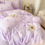 Prancūzi&scaron;ka mink&scaron;ta skalbta medvilnė keturių dalių rinkinys, i&scaron;siuvinėtas raukiniais kra&scaron;tais antklodės lovatiesė 2.0m bed