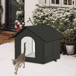 Outdoor Cat House ,Cat Bed, Easy to Assemble, Insulated Kitty Shelter Kitten Hideaway Tent Black L