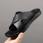 Mada Lengvi Odiniai Pusiau &Scaron;lepetės Mada Vyri&scaron;ki Batai Plok&scaron;čiu Padu Kvėpuojantys &Scaron;lepetės Vyrams Vasaros Klasikiniai Sandalai Vyri&scaron;ki Laisvalaikio Paplūdimio Batai Vyrams 38