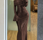 Bronzinės spalvos žvilgantis vakarinis suknelė S bronza