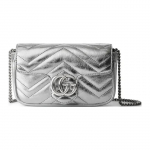 Gucci GG Marmont Sidabrinės Metalinės Odos Dygsniuota Zigzago Modelio Mini Grandinėlės Crossbody Rankinė Moterims Kasdieniam Naudojimui Box(Basic Set+Box)