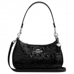Coach Teri 25 Klasikinis Logotipas Signature Patentuota Oda ir Lygios Odos Crossbody Peties Rankinė Vidutinio Dydžio Moteri&scaron;kos Rankinės Sidabrinė Juoda CDY98-SVBK Basic Set (Bag+Dust Bag)