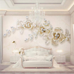 Prabangūs Europos tapetai Gulė 3D Brangakmeniai Gėlės Freskos Madingas Namų Dekoras Svetainė TV Sofa Dideli Sieniniai Tapetai 200 cm(W) x 140 cm(H) white
