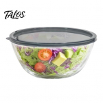Maisto indas Stiklinis dubuo su dangčiu, Atsparus kar&scaron;čiui 4500 ml talpos indas, Kepimo krosnelėje ir dideliems vakarėliams Dangtelis Indaplovėje plaunamas Mai&scaron;ymo dubuo, Salotų laikymui pilka