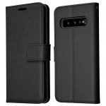 Galaxy S10 Plus odinis piniginės tipo dėklas, atverčiamas apsauginis dėklas su kortelių angomis, stoveliu ir rie&scaron;o dirželiu - Juodas