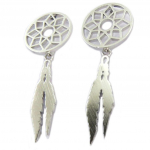 7bis [P8221] - Boucles artisanales 'Boho' (dreamcatcher) argent&eacute; - 30x12 mm