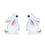 Les Tr&eacute;sors De Lily [R1534] - Boucles Argent 'Lapin Blanc' blanc rose argent&eacute; (rhodi&eacute;) - 9x7 mm balta