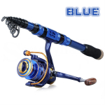 Kelioninė me&scaron;kerės ritė 1,8&ndash;2,4 m teleskopinė me&scaron;kerė 12BB spiningo ritė, ne&scaron;iojamasis me&scaron;kerės reikmenų rinkinys 1.8M Rod&Reel 1000 mėlyna