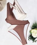 Moteri&scaron;kas maudymosi kostiumėlis Colorblock One Piece Sexy Bikini Cutout Brazilian Beachwear 6 spalvų S kava