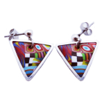 Les Tr&eacute;sors De Lily [R6510] - Boucles d'oreilles artisanales 'Colombine & Arlequin' multicolore argent&eacute; (triangle) - 19x17 mm