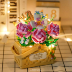 Sunflower Basket Mini Building Block Plants Eternal Flower 3D LED perfume Model Micro Bricks Toys Rose  For Home Decoration