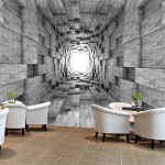 Pilka geometrinio kubo cemento sienų tapetų tapetai, retro pramoninio stiliaus meno 3D freskos, didelio fono tapetai, panoraminiai plakatai