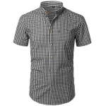 Vyri&scaron;ki maži languoti mar&scaron;kinėliai su sagutėmis Vasariniai nauji trumpomis rankovėmis Slim Fit Vyri&scaron;ki mar&scaron;kiniai Laisvalaikio langai Gingham Chemise Homme M juoda