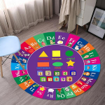 Apvalūs edukaciniai kilimai vaikams, kilimas su animacinio dramblio ra&scaron;tu, mokomasis kilimas vaikų mokyklos klasėje, apvalus kilimas žaidimų kambariui Diameter 150cm