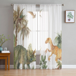 Akvarelės dinozaurai permatomos langų užuolaidos svetainei miegamojo Voile tiulio užuolaidos Audiniai užuolaidos virtuvei 135W x 244H(cm)