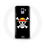 Coque pour Samsung Galaxy A6 2018 One Piece Manga Tete de Mort Fond Noir
