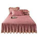 Dygsniuota gėlių lovatiesė, i&scaron;siuvinėta stora aksominė lovatiesė, prabangus mink&scaron;tas sijonas su 2 pagalvių užvalkalais Queen King Dropshipping 150x200cm 59x79inch