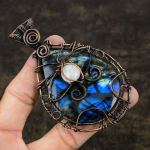 Natural Labradorite, Moonstone Gemstone Copper Wire Wrap Pendant 3.78 e4w52