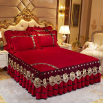 Lovatiesė ant lovos Vestuvinė lovatiesė Nėriniai Lovos sijonas Kri&scaron;tolo aksominis audinys King karalienės lovos užvalkalas su pagalvių užvalkalais 3pcs 120x200cm