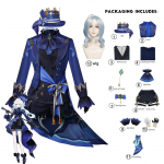 Furina/Focalors Cosplay Anime žaidimas Genshin Impact Kostiumas Karūnuotas Prima Uniforma Perukas Kepurė Suknelė Moteri&scaron;ka Helovino vakarėlis Vaidmenų žaidimas Drabužių komplektai xs