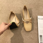 Moteri&scaron;ki &bdquo;Mary Jane&ldquo; batai Lengvi baleto plok&scaron;čiapadžiai, kvadratiniai kojų pir&scaron;tai, patogūs suknelės batai, neslystantys vaik&scaron;čiojimo batai moterims 35 chaki