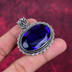 Mėlyno safyro pakabukas, Rankų darbo brangakmenio pakabukas, 925 prabos sidabro pakabukas, Antikvariniai papuo&scaron;alai, Sužadėtuvių dovanai 1.77 Inches mėlyna