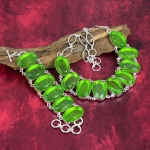 Žalias Triplet Opalas 925 Kieto Sterlingo Sidabro Papuo&scaron;alai, Rankų Darbo Gražus Brangakmenių Karoliai ir Apyrankės Papuo&scaron;alų Rinkinys Meilei Adjustable With 8"-18" žalia