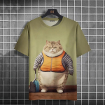 Juokingi vyri&scaron;ki mar&scaron;kinėliai &bdquo;Animal Fat Cat&ldquo; marginti mar&scaron;kinėliai, laisvalaikio mar&scaron;kinėliai trumpomis rankovėmis, dideli vyri&scaron;ki drabužiai, vir&scaron;utiniai vasariniai gatvės drabužiai S