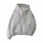 Rudens žiemos vyrų paltas su užtrauktuku ilgomis rankovėmis elastingas rankogalis storas plius dydis sutraukiamas pliu&scaron;inis vienspalvis laisvos ki&scaron;enės kasdienis sportinis gobtuvas M pilka