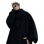 Rudens pavasario vyri&scaron;kas gobtuvas Hiphopo stiliaus gatvės drabužiai Stori pliu&scaron;iniai &scaron;ilti laisvai vienspalviai su gobtuvu, siuvinėti, sukrauta apykakle, laisvalaikio megztiniu vir&scaron;uje M pilka