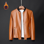 Vyri&scaron;ka didelių dydžių laisvalaikio verslo striukė, žieminė, pamink&scaron;tinta, &scaron;ilta PU odos striukė, vienspalvė, su užtrauktuku 8XL