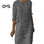 Moteri&scaron;ka vasarinė suknelė apvaliu kaklu, trimis ketvirčiais rankovėmis, kelių ilgio vienspalvės sagos Laisvos spalvos megztinis Mink&scaron;ta laisvalaikio kvėpuojanti moteri&scaron;ka rudens pavasario midi suknelė 3XL pilka