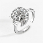 Kofsac i&scaron;skirtinis cirkonio 925 sterlingų sidabro žiedai moterims, kūrybi&scaron;kumui, pasukami mėnulio žvaigždės žiedo papuo&scaron;alai, mažinantys nerimo įtampą Resizable sidabras