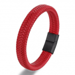 Pankroko vyri&scaron;ka odinė apyrankė su juoda nerūdijančio plieno magnetine sagtimi, pinta austa apyrankė, &bdquo;Pulseras&ldquo; mylimųjų dovana 22cm raudona