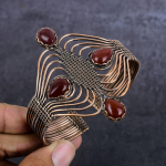Carnelian Gemstone Handmade Copper Wire Wrap Cuff Bangle Adjustable t7a82