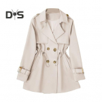 Žieminė moteri&scaron;ka striukė ilgomis rankovėmis elastinga rai&scaron;teliai juosmens ki&scaron;enės nuo vėjo dvieilis paltas Vidutinio ilgio vėjui atsparus &scaron;iltas paltas M balta